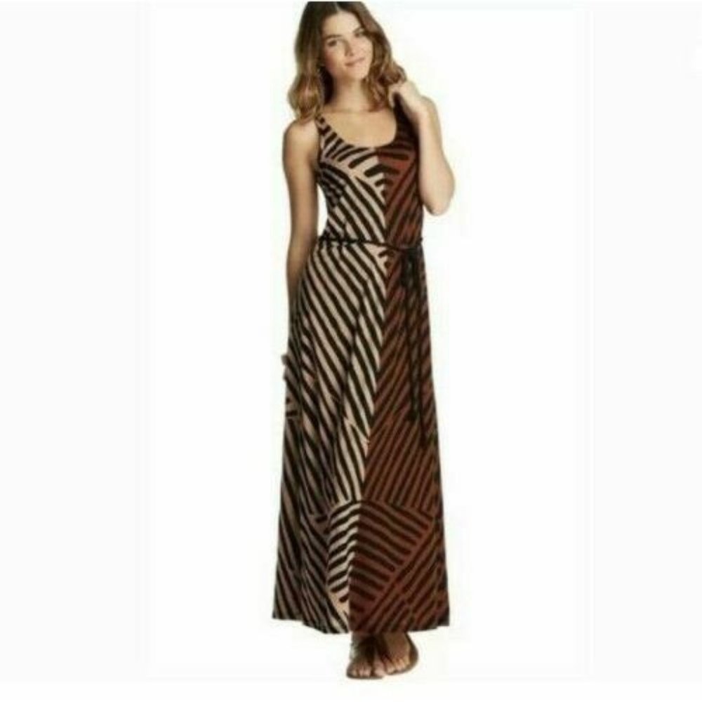 LOFT  MULTICOLOR BLOCK STRIPED SLEEVELESS CASUAL MAXI SUMMER DRESS SIZE: XS